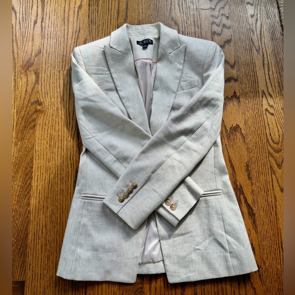 J. CREW Size 00 Alexandra Blazer in Stretch Linen Blend Flax $248 - Picture 3 of 4